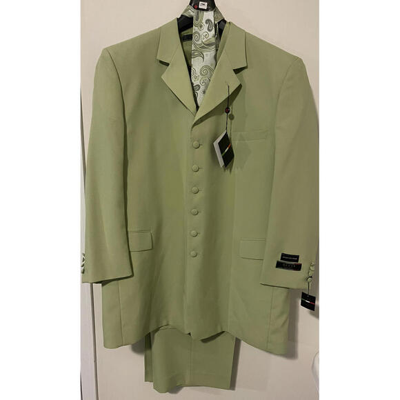 Lucci Mens Green 4Pc Pant Suit- Blazer/Vest Size 50L & Pants Size 44x30 NWT MZZ1